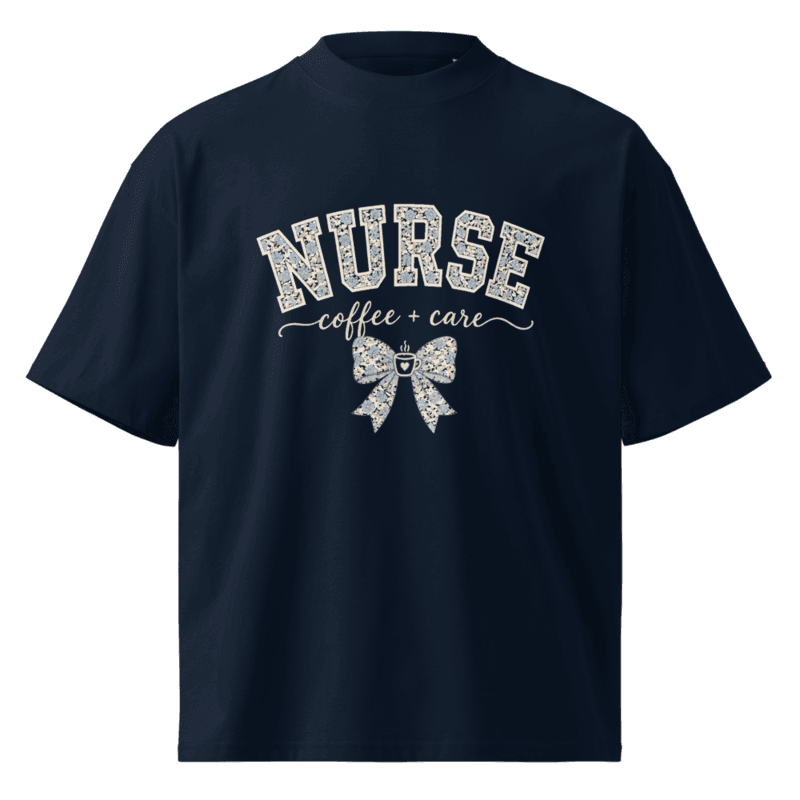 Freeborn Nurse Coffee + Care Oversized Tee — French Navy