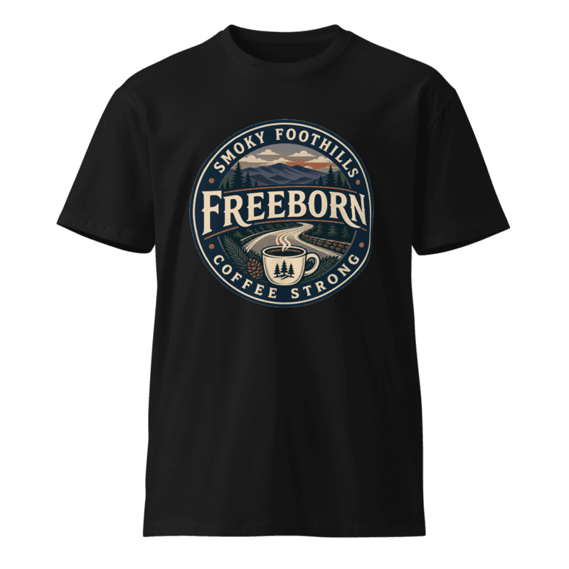 Freeborn Smoky Foothills Coffee Strong Unisex Long Tee — Black