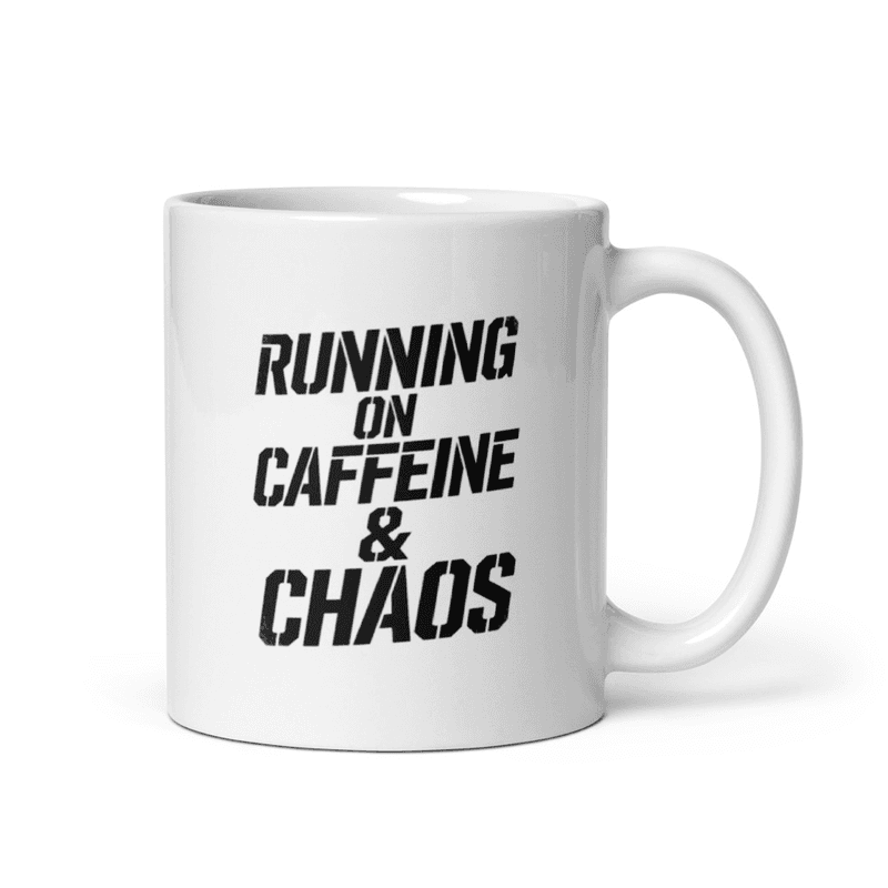 Freeborn Running on Caffeine White Glossy Mug