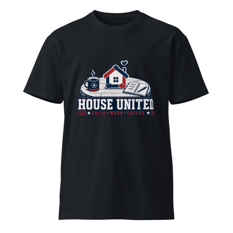 Freeborn House United Faith Work Coffee Unisex Long Tee — Navy